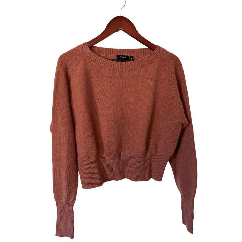 Theory Cashmere Dark Blush Rust Crew Neck Cropped Sweater Small